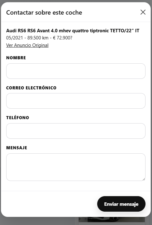 Modal de contacto del vehículo